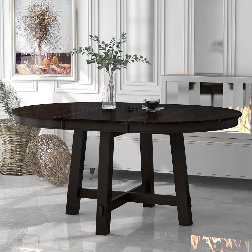 Round Extendable Wood Kitchen Dining Table with 16\