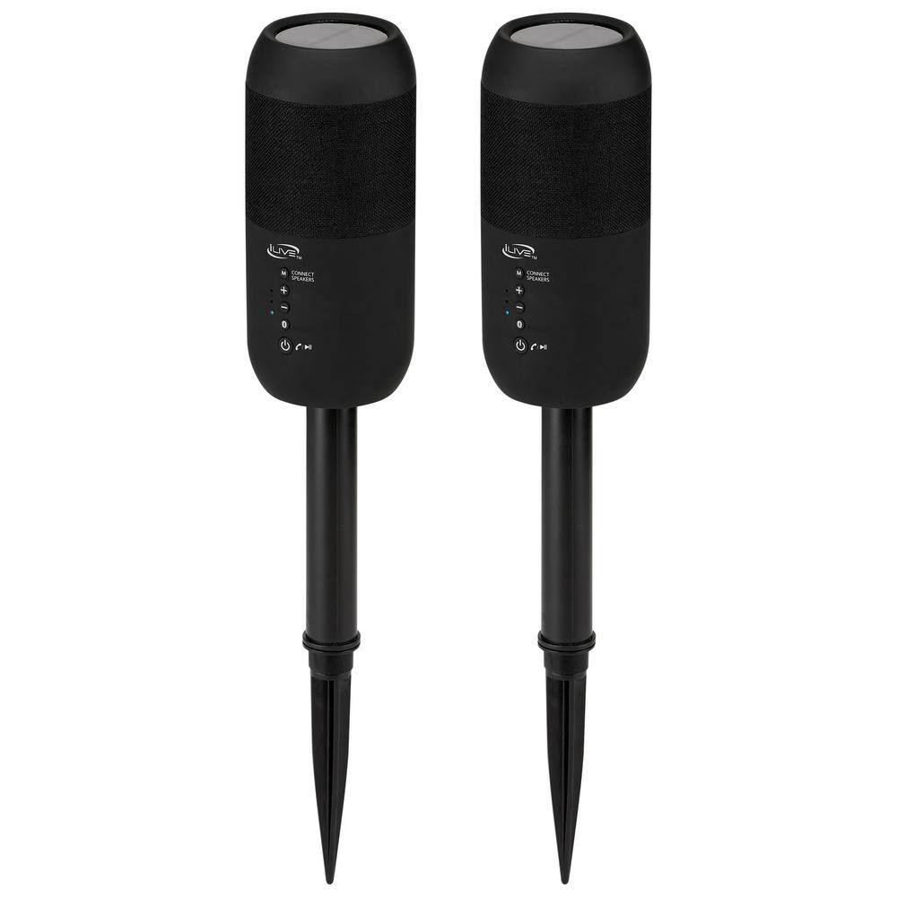 iLive Indoor Outdoor IPX6 Waterproof Bluetooth Wireless Speakers with Removable Stakes in Black (Set of 2) ISBW240BDL