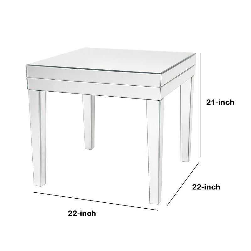 21 Inch Beveled Mirror Wood End Table， Silver