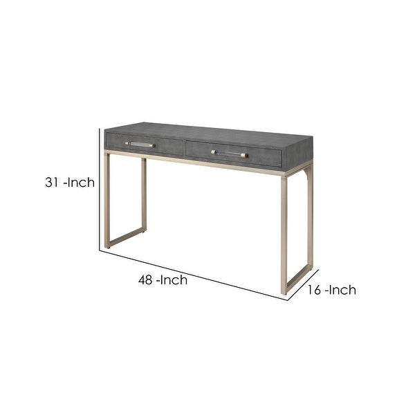 Console Table with Two Drawers and Metal Base， Gray