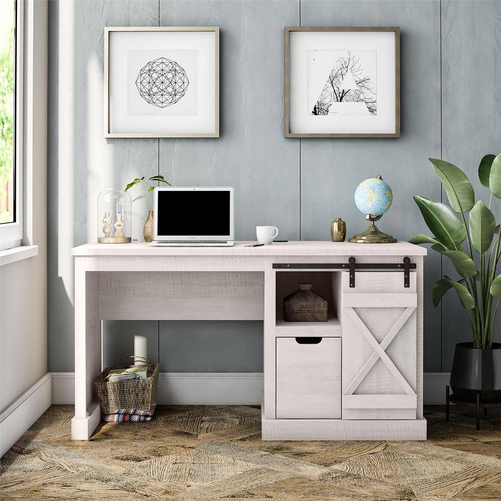 Ameriwood Home Bayshore 51.9 in. H Rustic White Single Pedestal Computer Desk DE18726