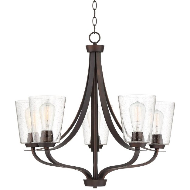 Wide Modern Industrial Clear Seeded Glass 5 light Fixture For Dining Room Kitchen Island