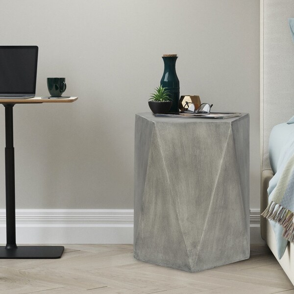 Adeco Modern Concrete Indoor Outdoor Hexagon Side Table