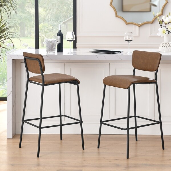 Pu Faux Leather Bar Stools Set of 2 Pub Barstools with Footrest