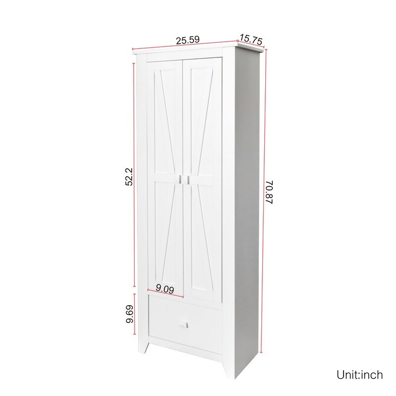 White Tall Storage Cabinet with 1 Drawer