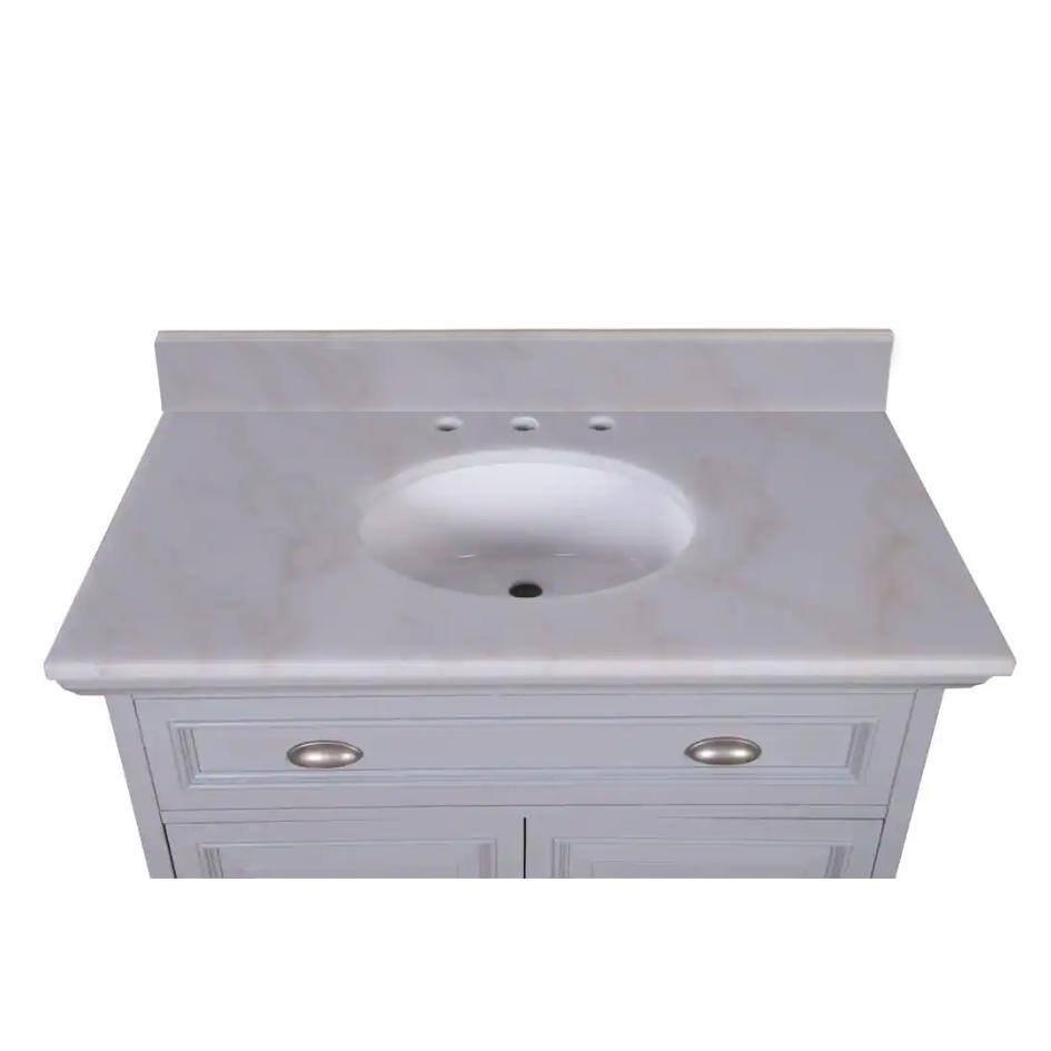 Home Decorators Collection Sadie 38 in. W x 21.5 in. D x 35 in. H Vanity in Dove Grey with Marble Vanity Top in Natural White with White Sink MD-V1833