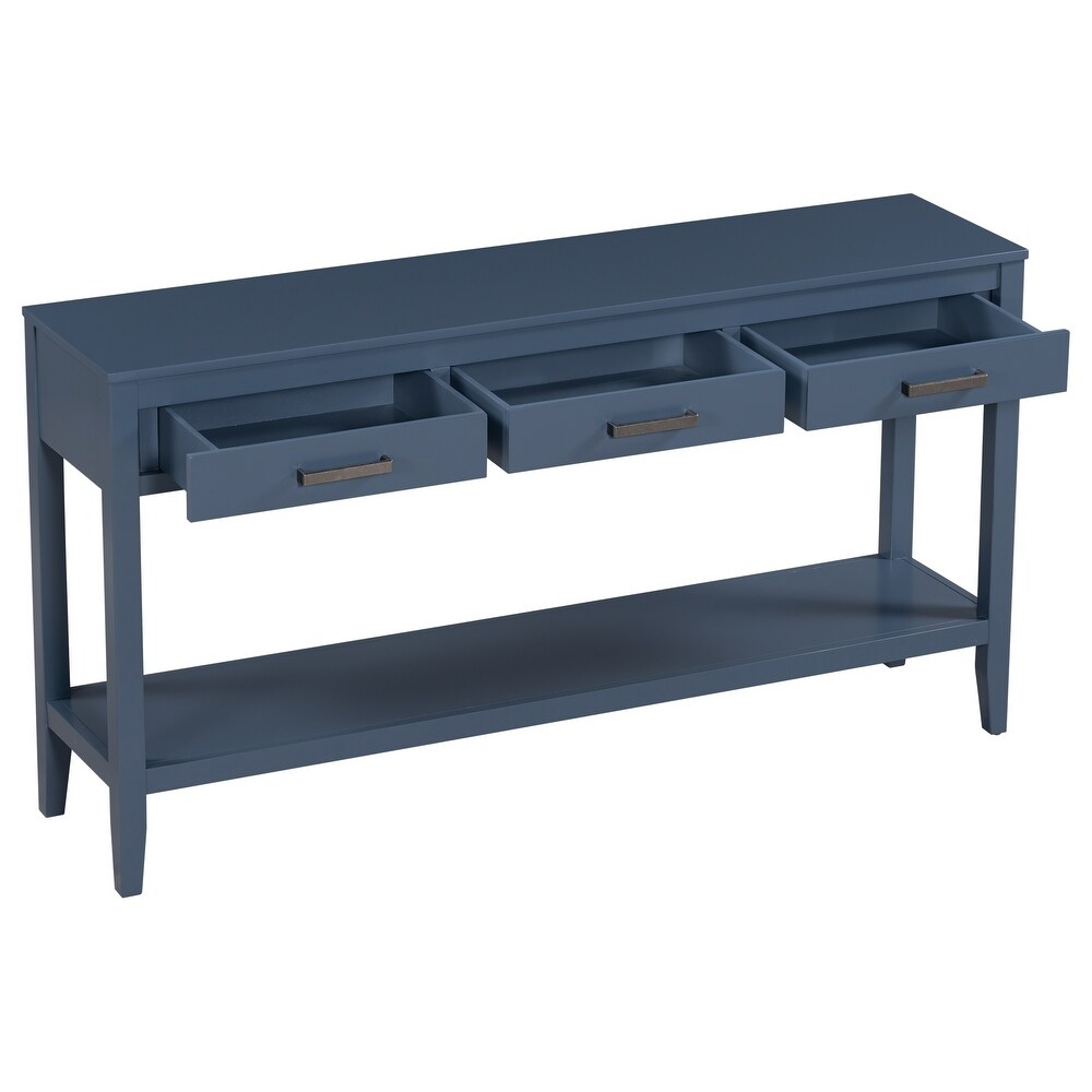 Rustic Blue Console Table Sofa Table 3 Drawer Entryway Table