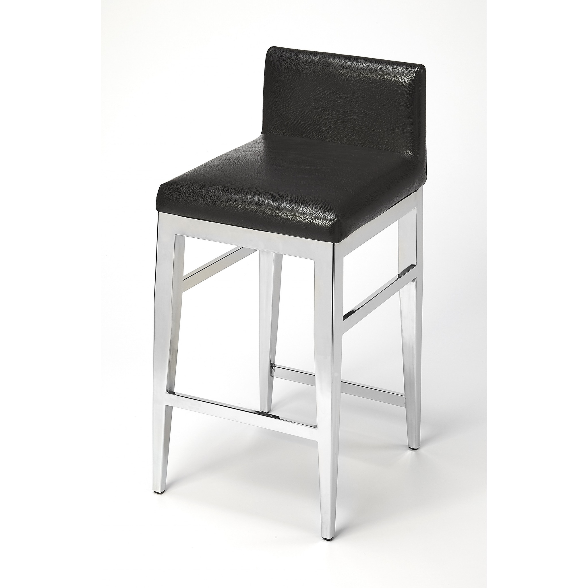 Stainless Steel and Black Faux Leather Counter Stool - 31.5