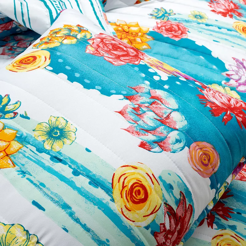 Lush Decor Southwest Vibrant Cactus Reversible Oversized Quilt Set with Shams