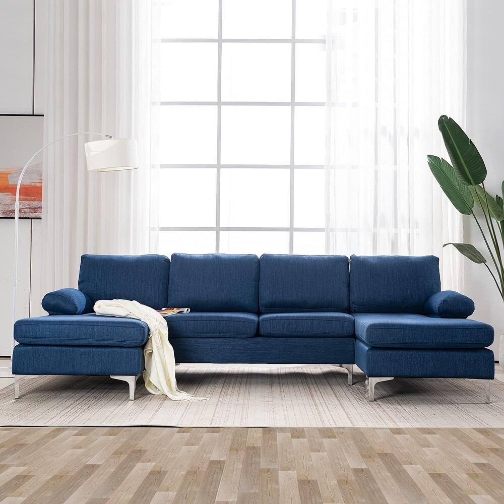 EROMMY Soft Linen Fabric Couch with Double Wide Chaise Lounge  Modern U Shape Sectional Sofa Couch