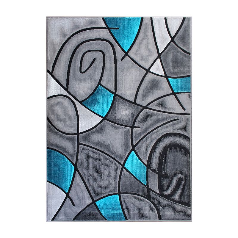 Masada Rugs Masada Rugs Trendz Collection 6'x9' Modern Contemporary Area Rug in Turquoise， Gray and Black