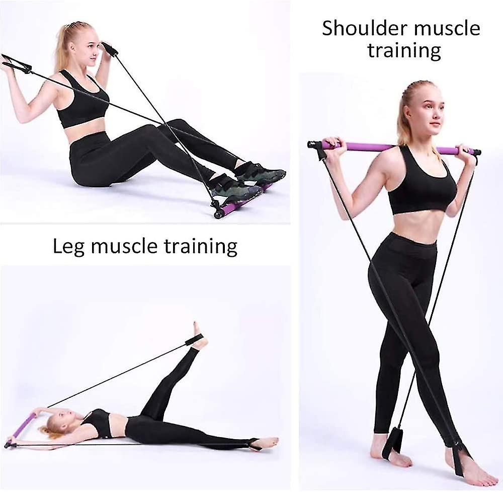 Portable Pilates Bar Kit With Resistance Band Yoga Pilates Stick， Exercise Toning Bar With Foot