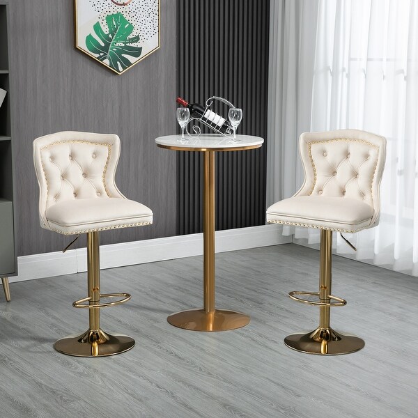 Bar Stools with Back and Footrest Counter Height 2PC Set，Comfortable Velvet Fabric Easy to Assemble for Coffee Shop Bar