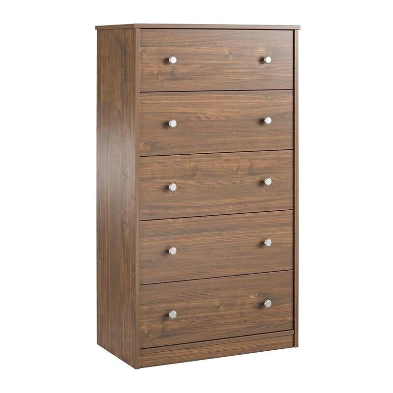 Modern 5 Drawer Bedroom Chest Dresser in Wood Finish