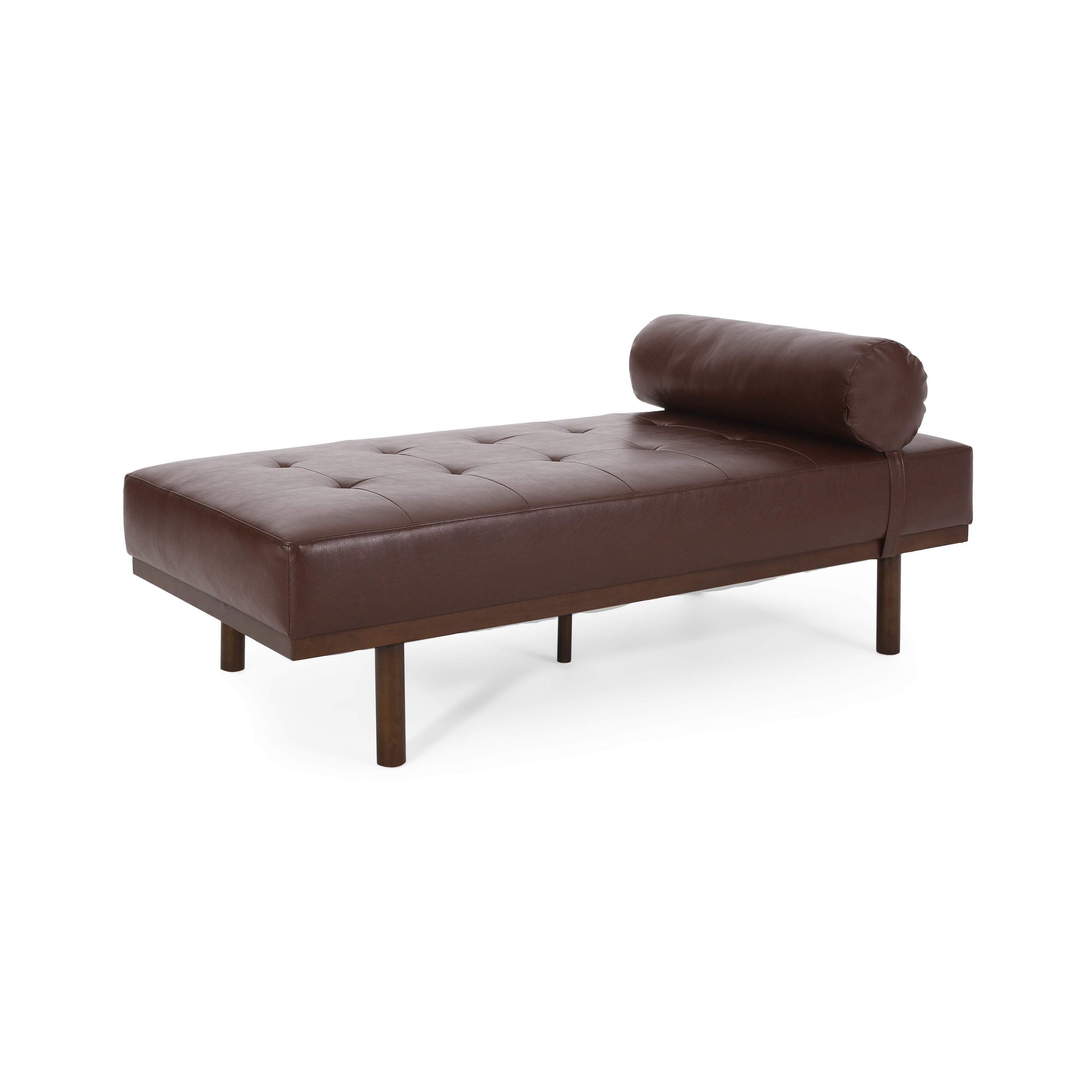 Elmore Mid Century Modern Faux Leather Tufted Chaise Lounge with Bolster Pillow