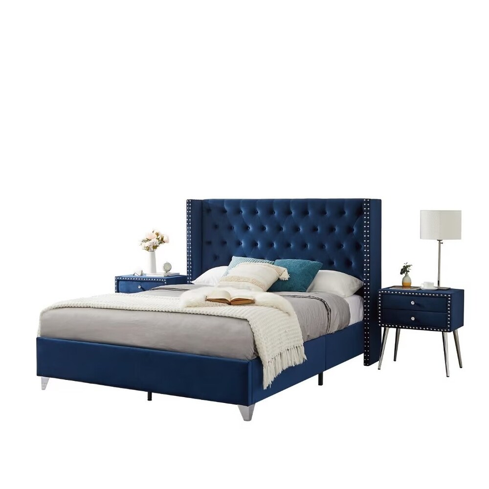 Upholstered Platform Bed Bedroom Set with nightstand