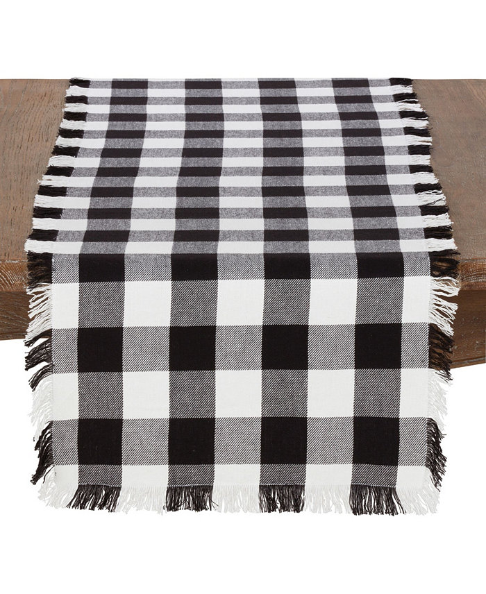 Saro Lifestyle Cotton Runner with Buffalo Plaid and Fringe Design 16 x 72