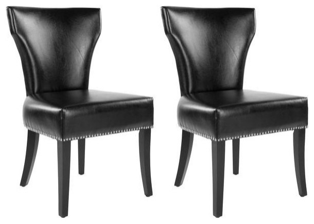 Kash 22  x27 x27H Dining Side Chairs Set of 2 Silver Nail Heads Black   Transitional   Dining Chairs   by Virgil Stanis Design  Houzz