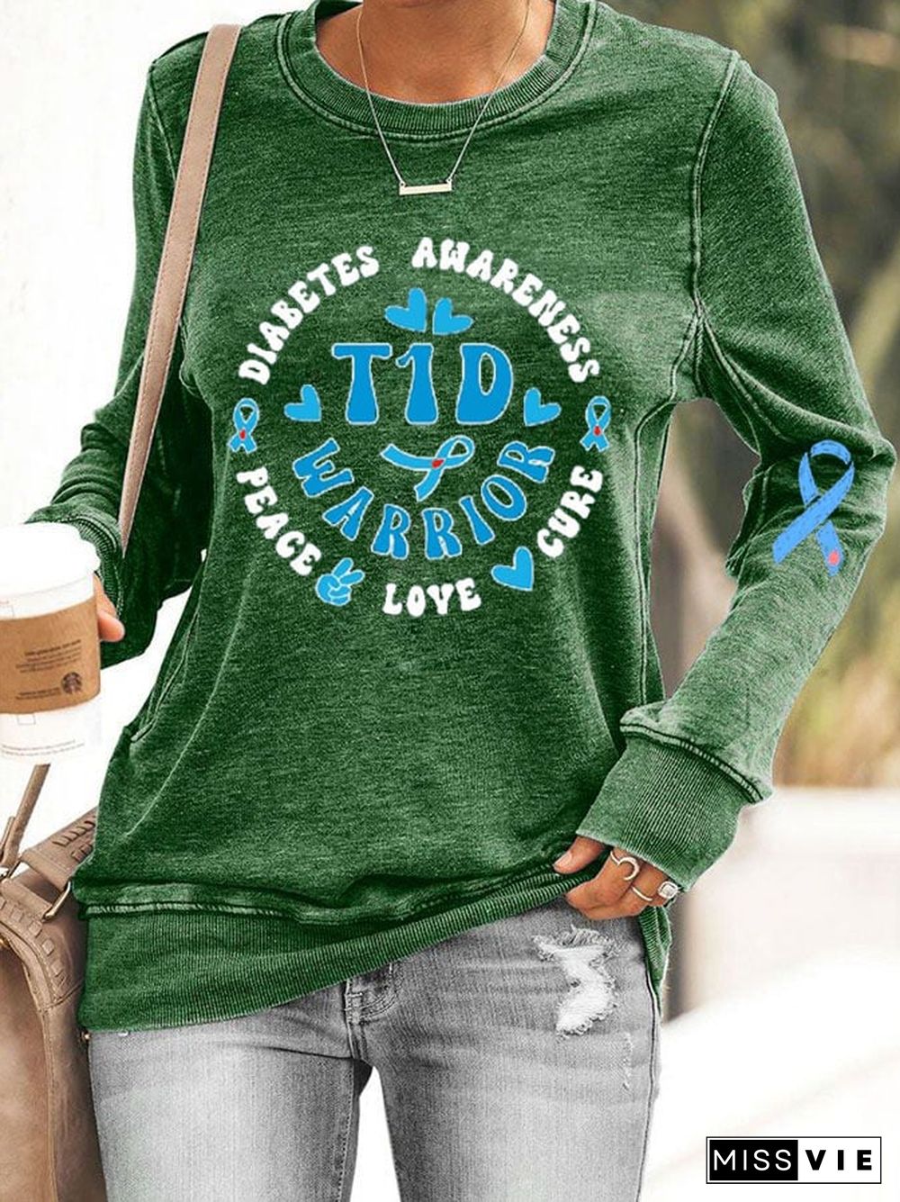 Women's Diabetes Awareness Type 1 Diabetes Print Casual Sweatshirt