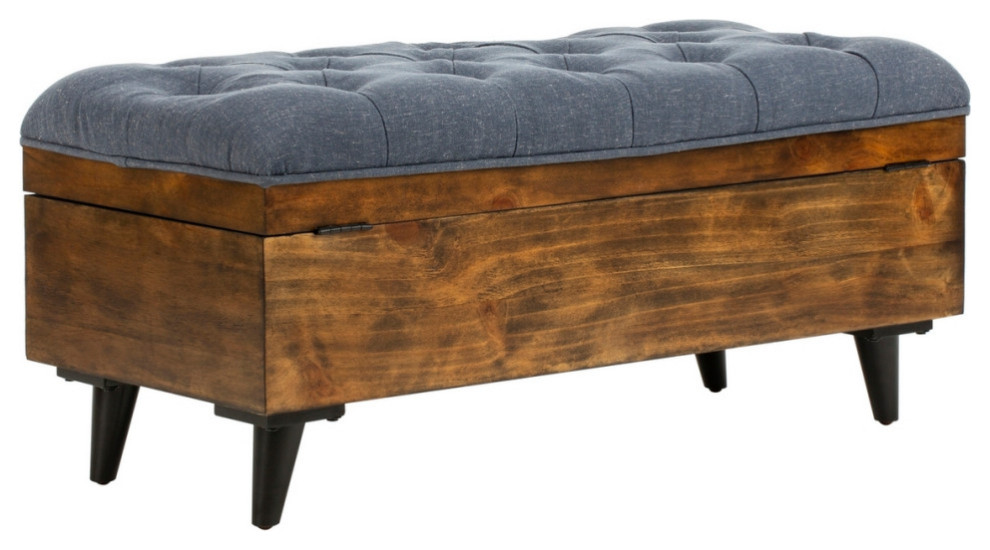 Mia Tufted Cocktail Bench/Ottoman Navy/Dark Oak   Midcentury   Footstools And Ottomans   by V.S.D Furniture  Houzz