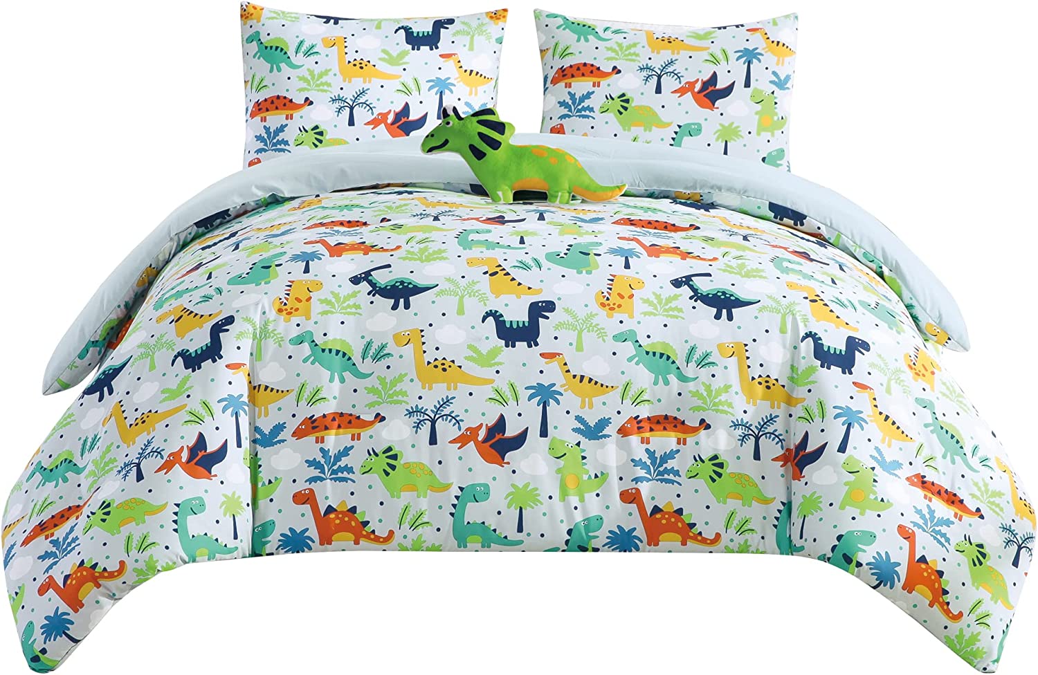 Chezmoi Collection 4-Piece Kids Multi-Color Dinosaurs Microfiber Comforter Set， Full/Queen