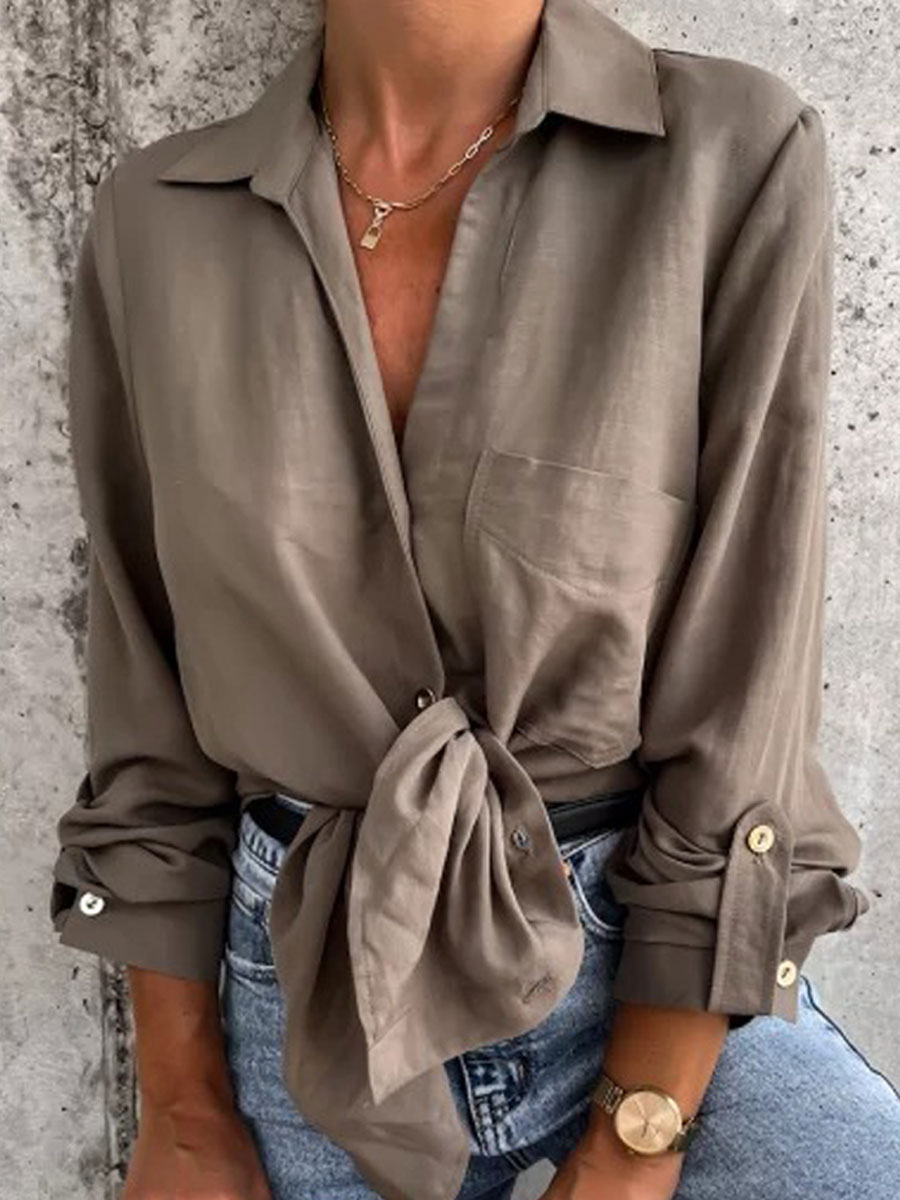 Casual Loose Solid Color Long-sleeved Blouse