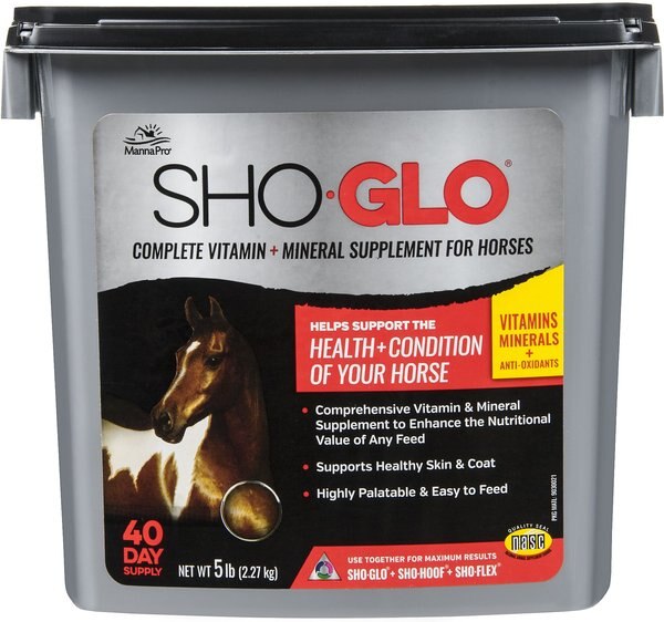 Manna Pro Sho-Glo Complete Vitamin and Mineral Supplement for Healthy Skin and Coat Horse Supplement， 5-lb bag