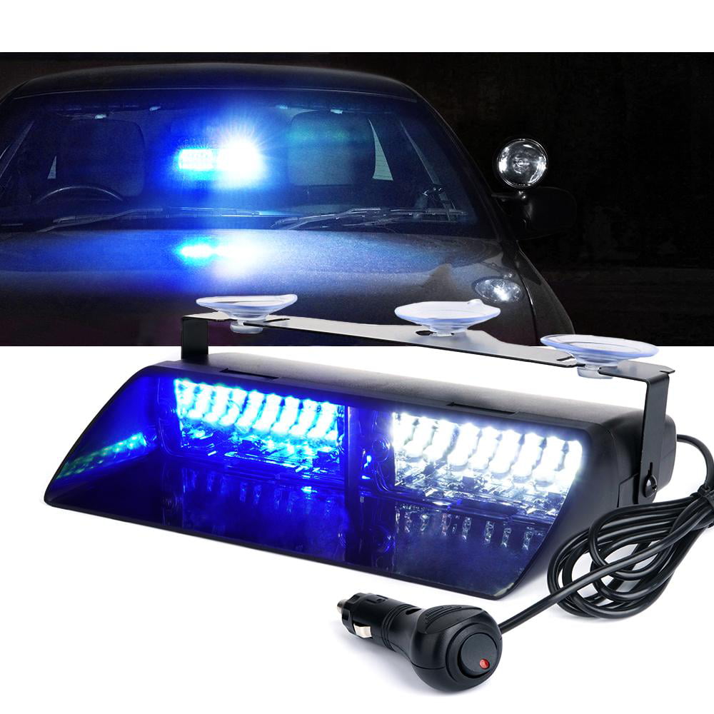 Xprite Undercover Series LED Strobe Lights For Dash / Windshield With Suction Cups - White Blue