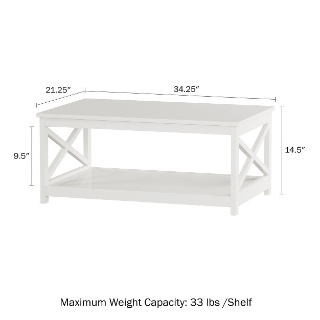 Hastings Home 2 tiered Low Profile X leg Design Coffee Table White