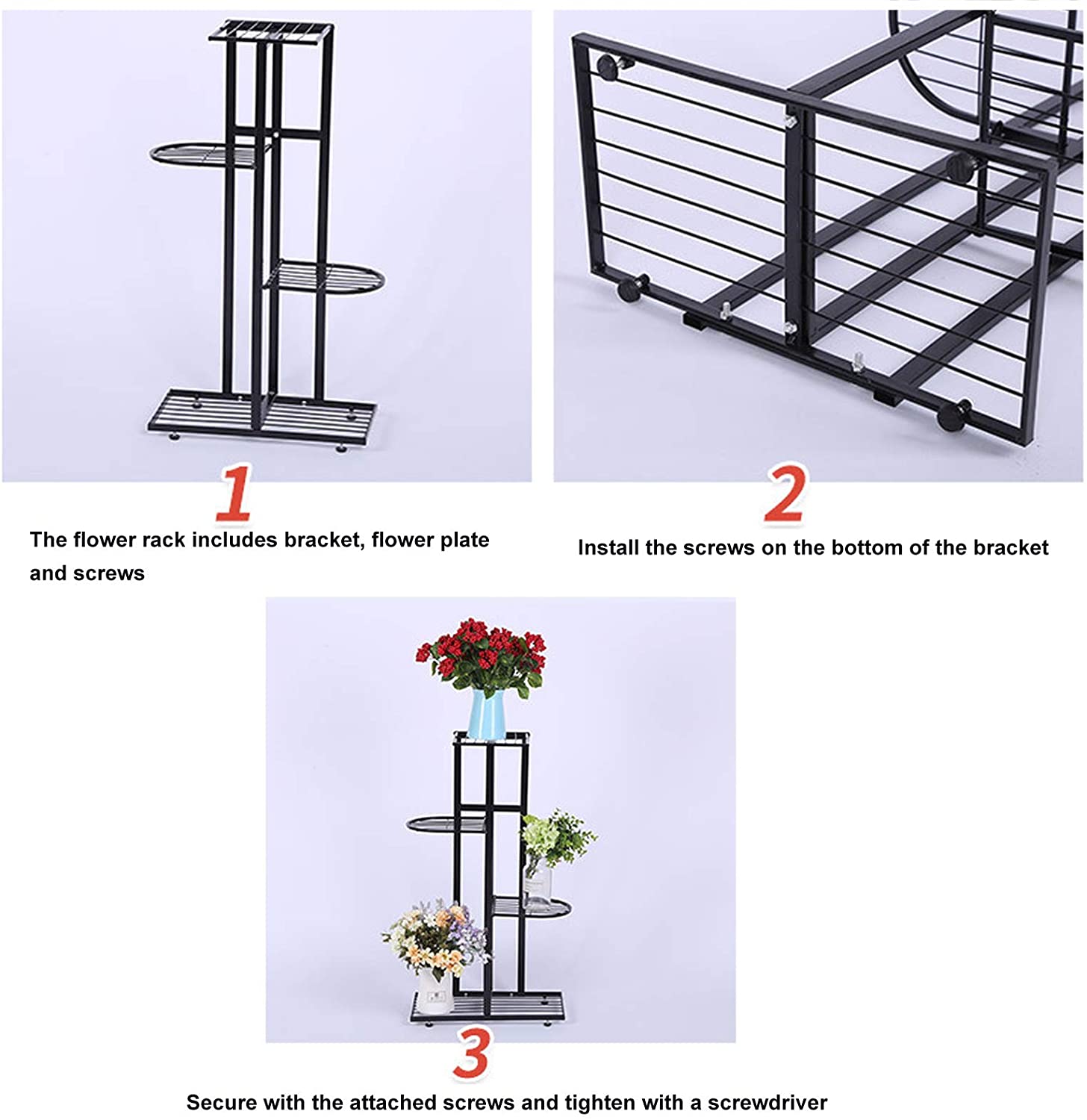 Flkoendmall Flkoendmall4Tier Iron Plant Flower Pot Display Stand Holder Flower Rack Storage Shelf Black