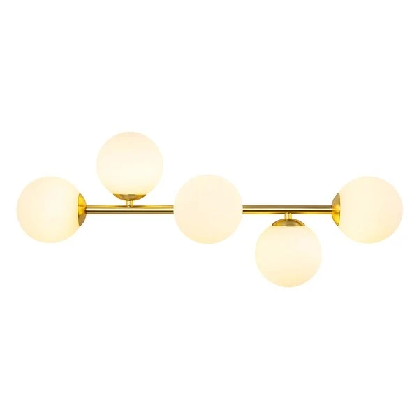 5-Light 27 in. Modern Gold Vanity Light with Frosted Glass Shade - 27 in. W