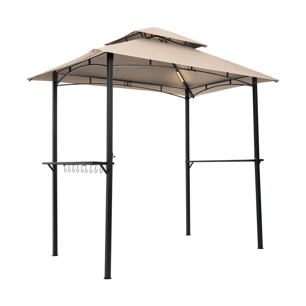 Outdoor Grill Gazebo 8 x 5 Ft  Shelter Tent  Double Tier Soft Top Canopy and Steel Frame with hook and Bar Counters