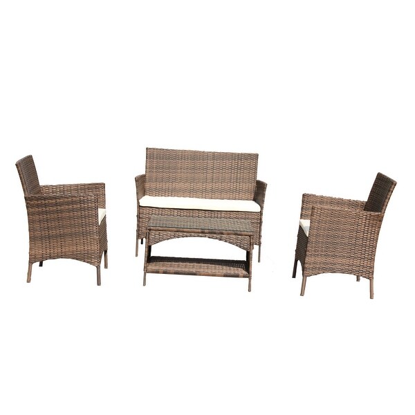 4 Piece Patio Outdoor Rattan Furniture for Garden - Overstock - 37028747