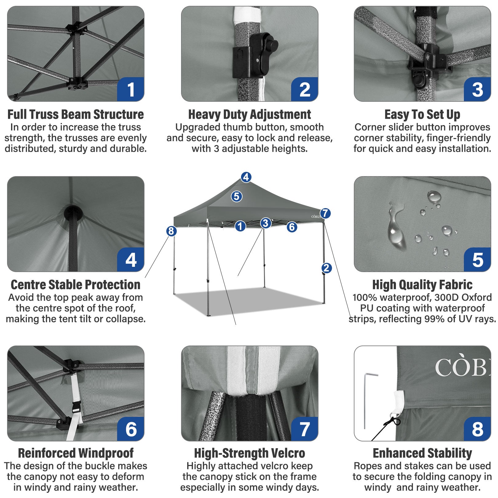 10 x 10ft Pop Up Canopy Tent Instant Outdoor Party Heavy Duty Canopy Straight Leg Commercial Gazebo Tent Shelter with 4 Removable Sidewalls, 4 Sand Bags, Roller Bag, Gray