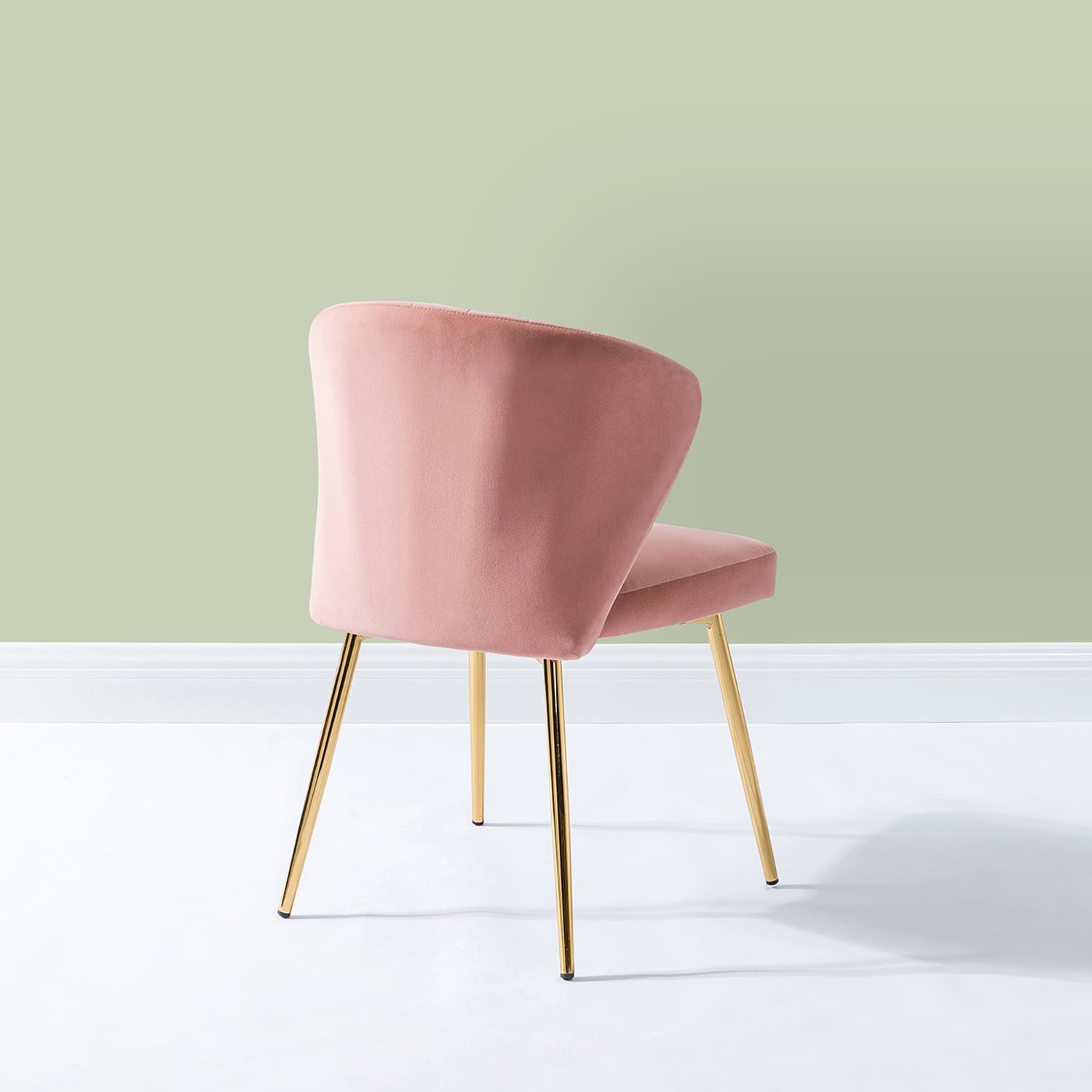 14 Karat Home Modern Luna Wingback Accent Chair Dining chairs with Gold metal Legs and Pink Back