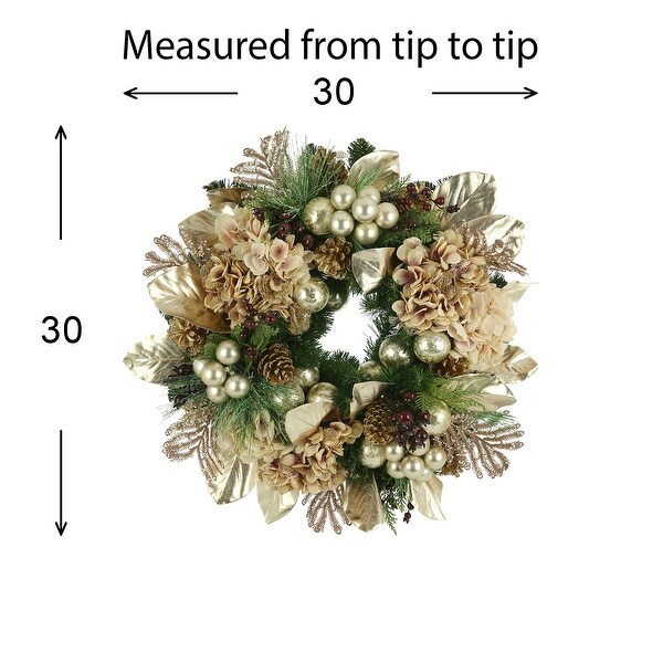 30 Hydrangea Christmas Holiday Wreath with Beaded Leaves