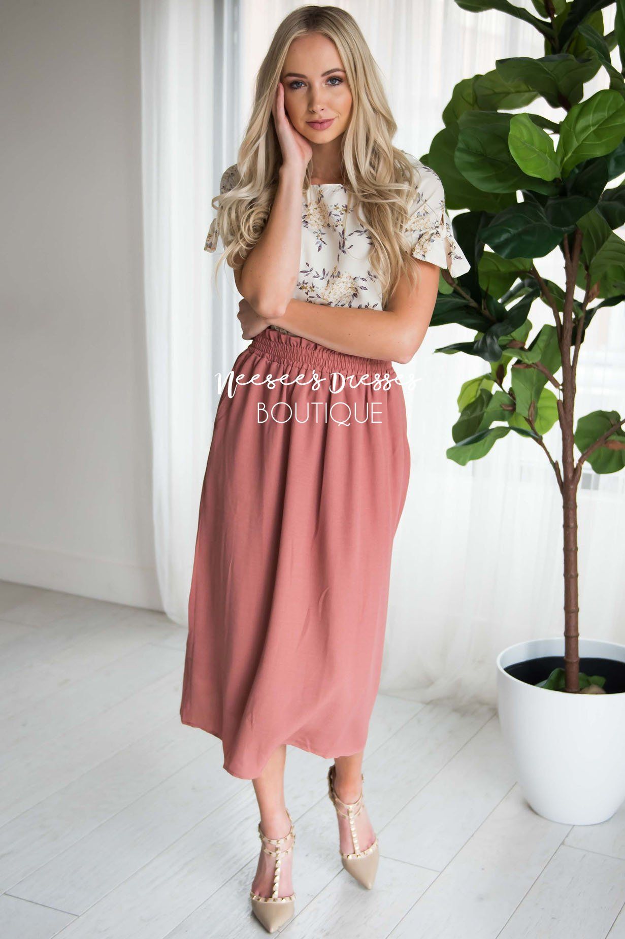 Dusty Rose Smock Waist Skirt