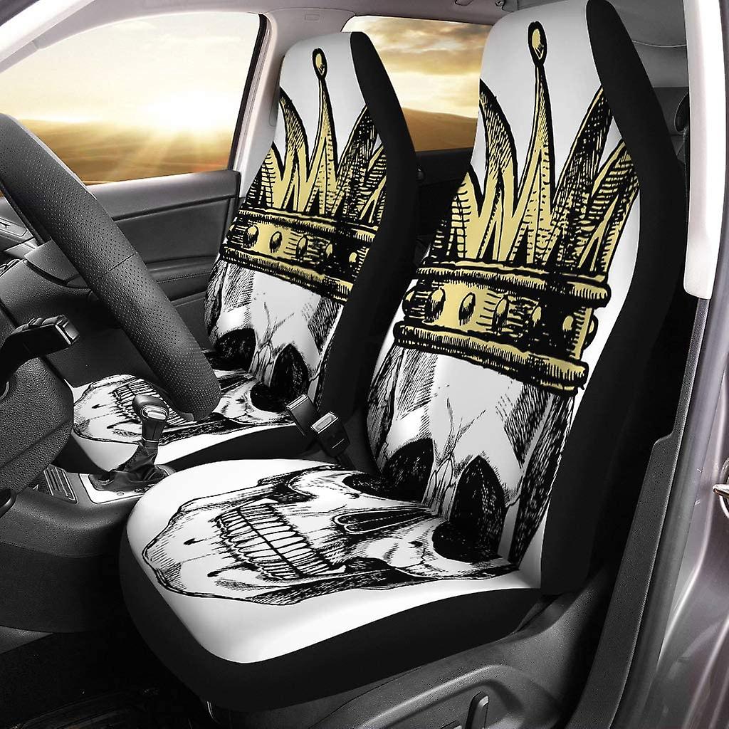 Set Of 2 Car Seat Covers Skull Universal Auto Front Seats Protector Fits For Car，suv Sedan，truck D---45143