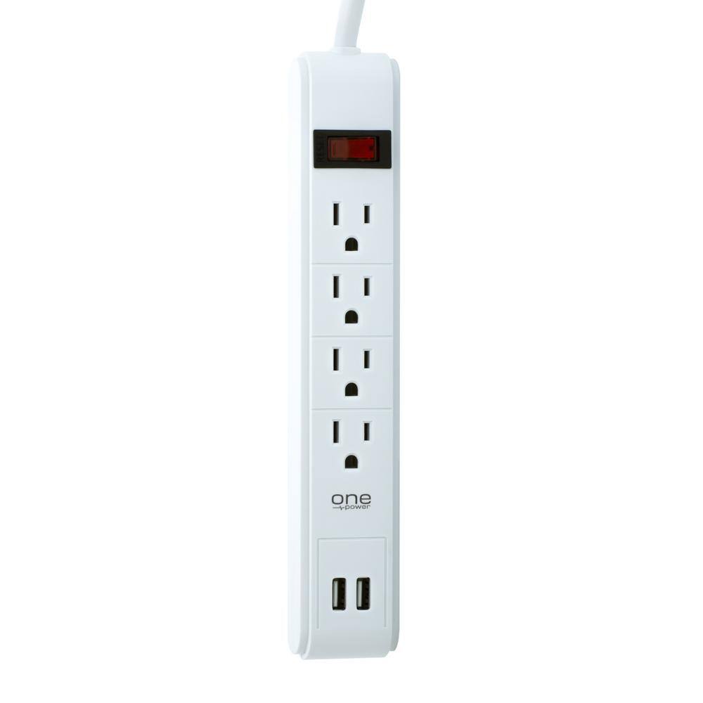 ProMounts Slim Universal 4 Outlet and 2 USB Surge Protector Power Strip with Flat Plug and 4 Ft. Cable ETL Certified PSS421