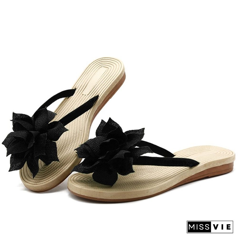 Summer Korean Casual Fashion Sweet Flowers Beach Slippers Women Slippers Flat Sandals Flip-flops