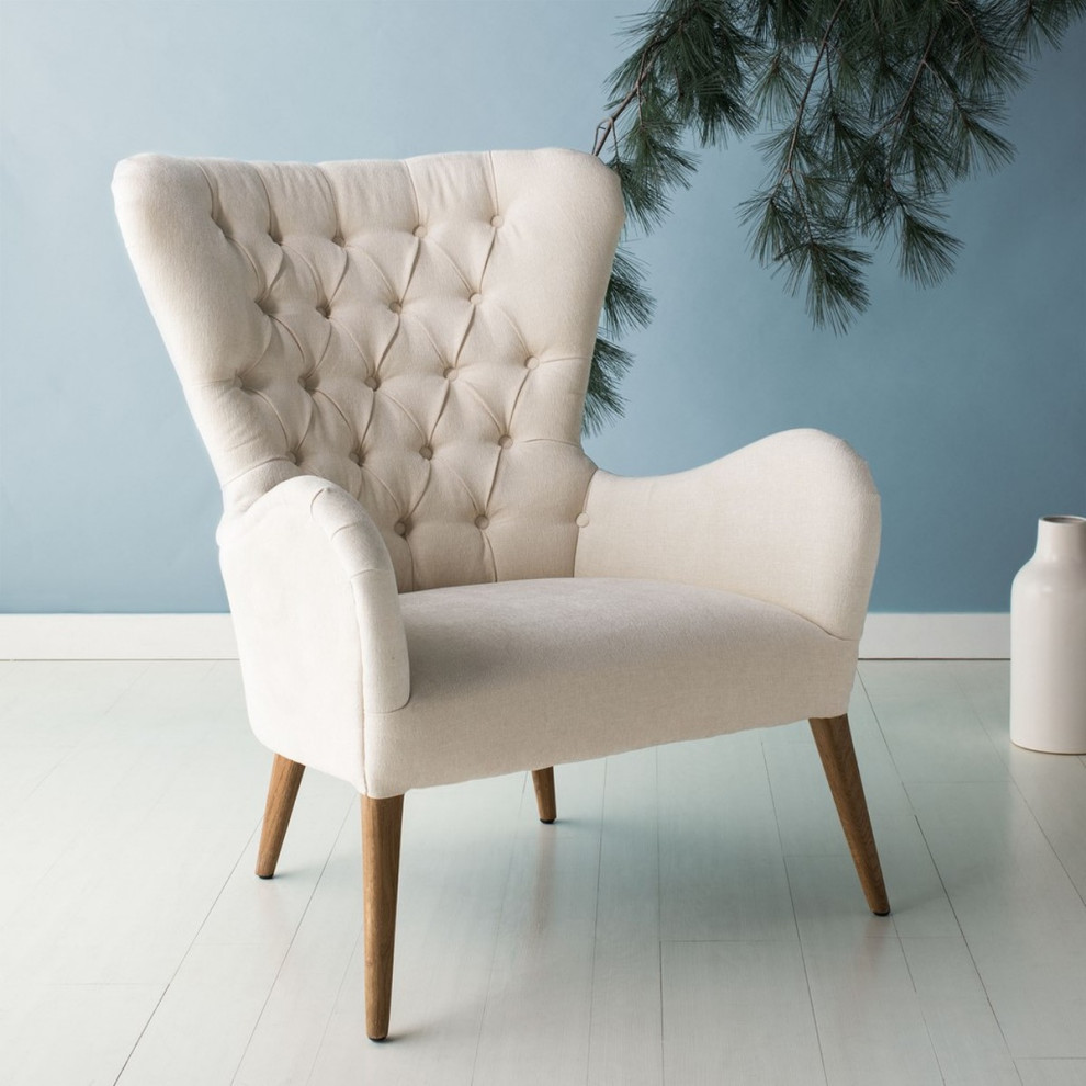 Laverne Contemporary Wingback Chair Off White   Midcentury   Armchairs And Accent Chairs   by Peachtree Fine Furniture  Houzz