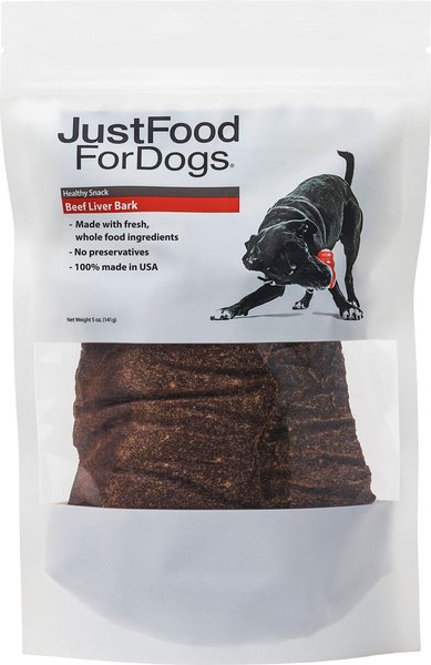 JustFoodForDogs Beef Liver Bark Dog Treats， 5-oz bag