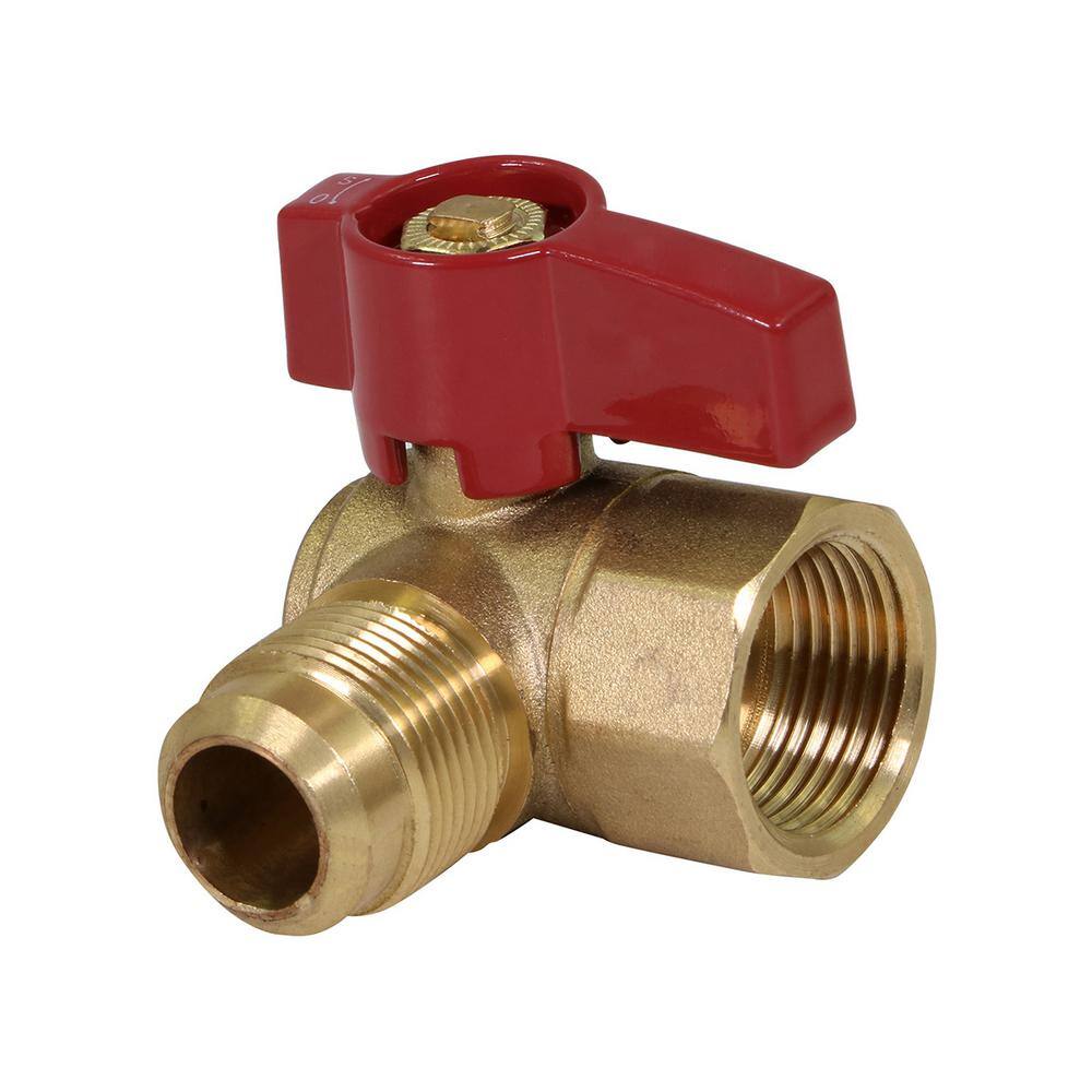 The Plumber's Choice 38 in. Flare x 12 in. Brass FIP Angle Gas Ball Valve LxFAGAS3812