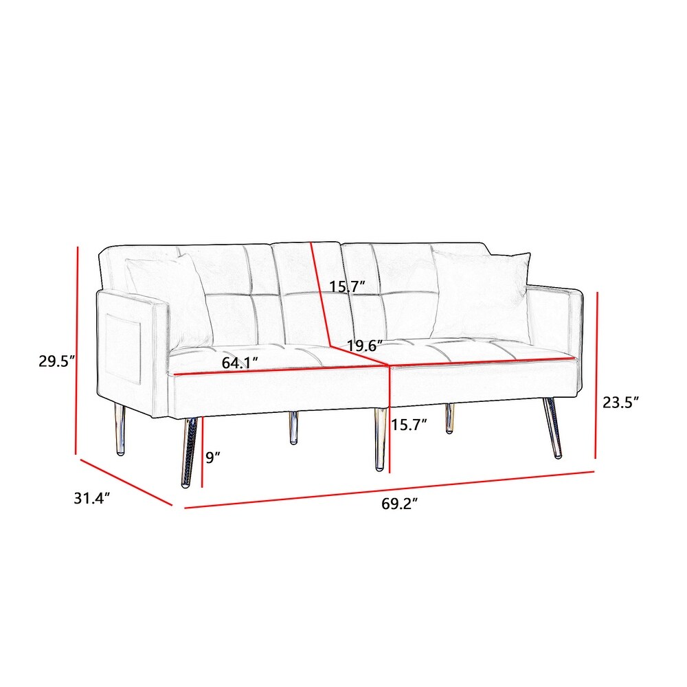 Convertible Futon Sofa Bed Loveseat with Cup Holders   Pillows