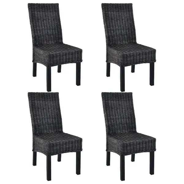 vidaXL Dining Chairs 4 pcs Black Kubu Rattan and Mango Wood (2x246656)