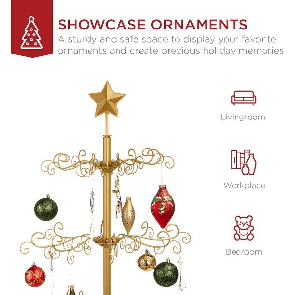 Wrought Iron Christmas Tree Ornament Display w/ Easy Assembly，Stand