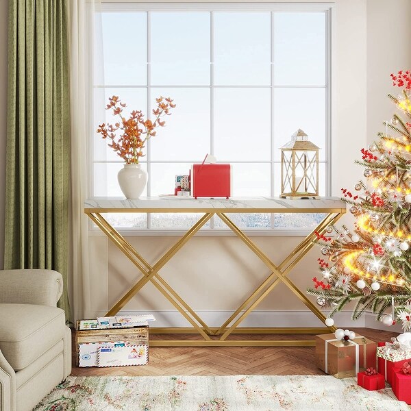 Modern Entryway Hallway Table with Diamond-Shaped Gold Metal Legs