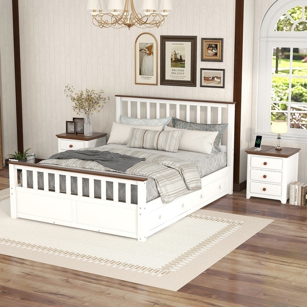 3-Pieces Bedroom Sets with Woodedn Platform Bed and Two Nightstands - - 37700962