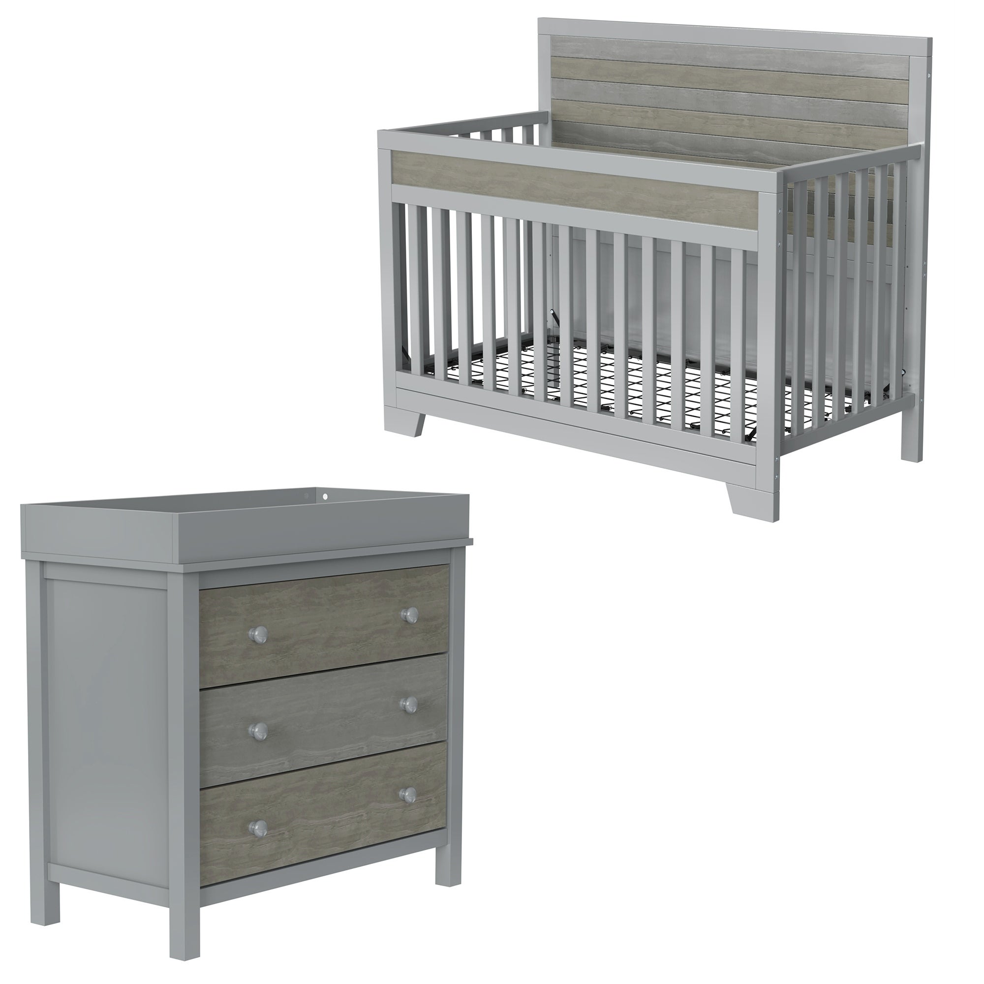 3 Pieces Nursery Sets Baby Crib and Changer Dreeser with Removable Changing Tray - - 37797197