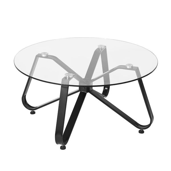 Round Accent Center Table Modern 31.5-inch Black Coffee Table with Tempered Glass Tabletop End Table with Metal Coating Legs